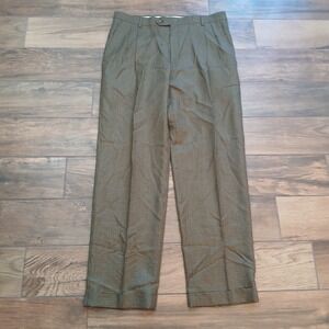 Vintage Hart Schaffner Marx Pants Mens 36 Brown‎ Houndstooth Wool Pleated Baggy